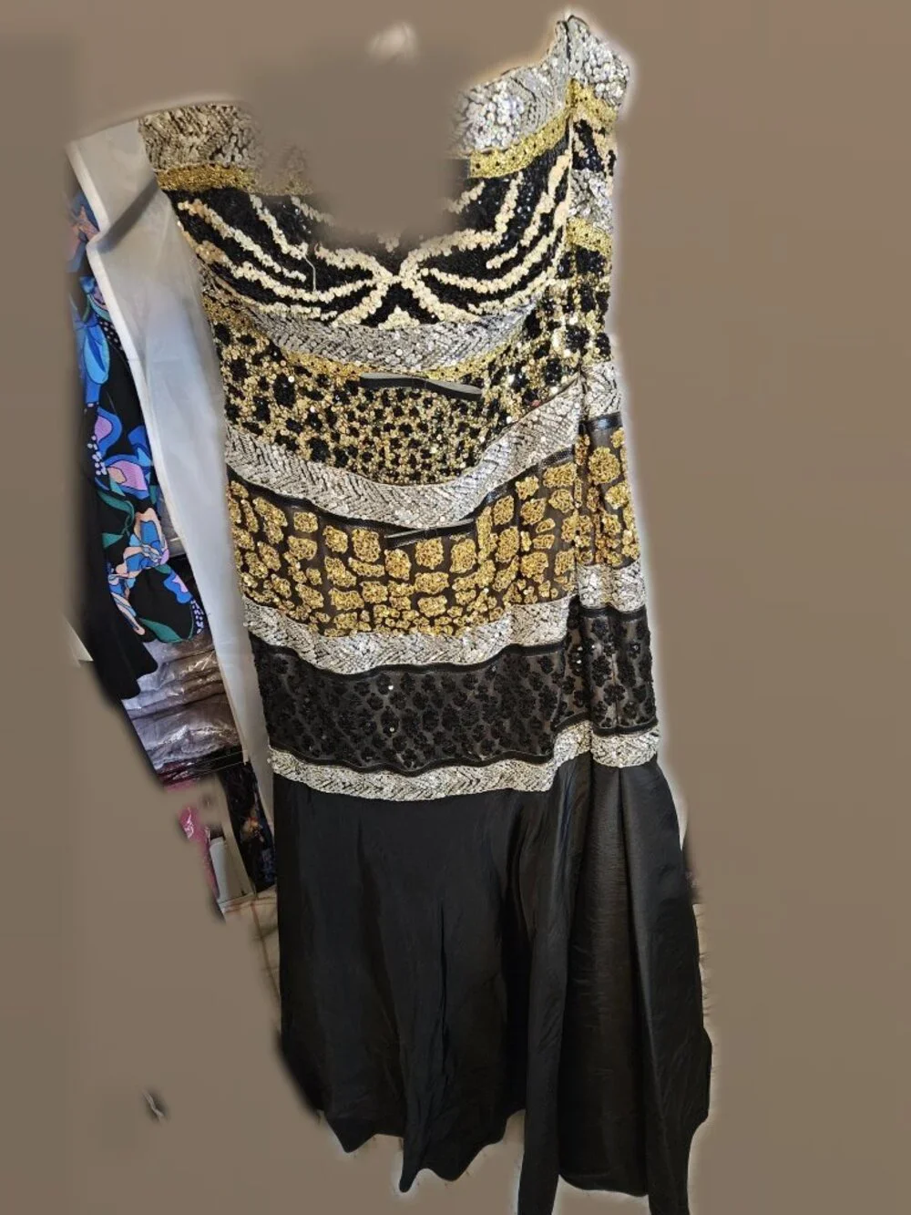 Alyse Designs Strapless Beaded Mermaid Gown Black Gold Size 10